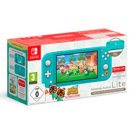 CONSOLA NINTENDO SWITCH LITE AZUL TURQUESA EDICION ANIMAL CROSSING + ANIMAL CROSSING NEW HORIZONS SWITCH + 12 MESES ONLINE